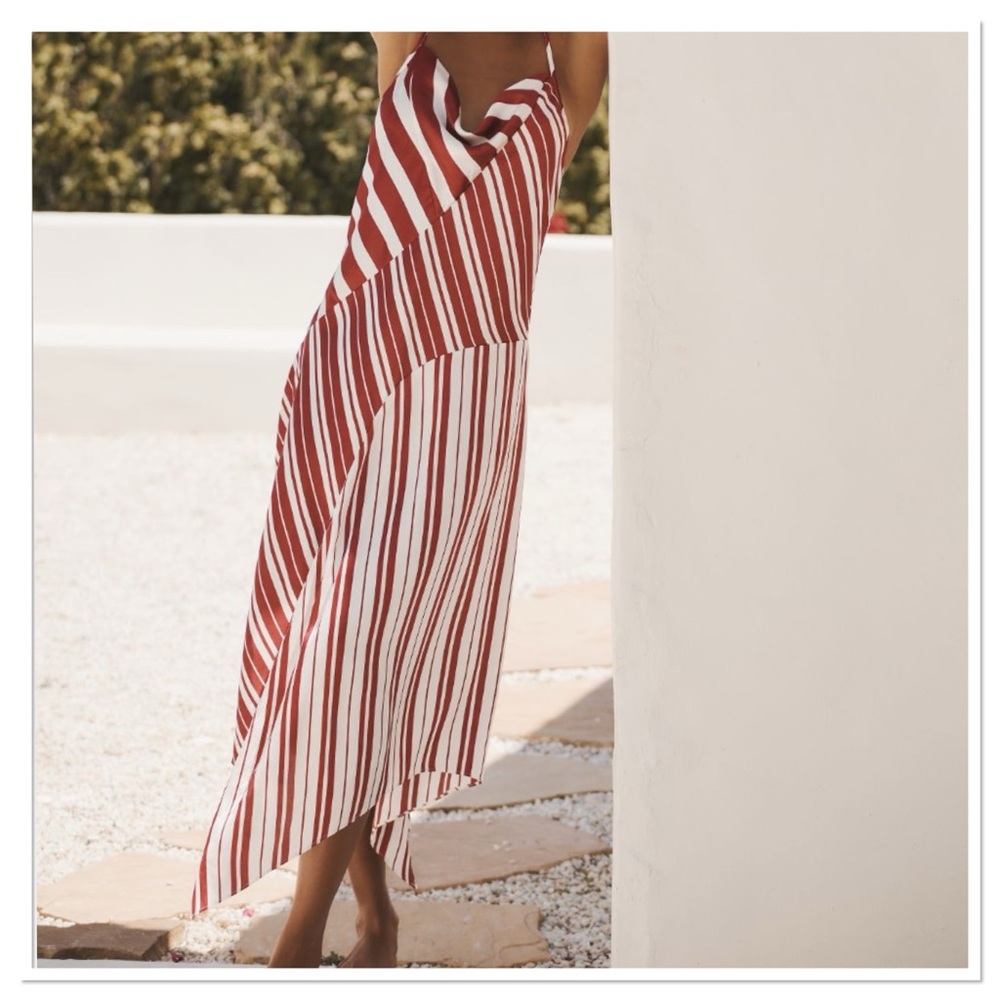 Anthropologie Red and White Striped Midi Dress